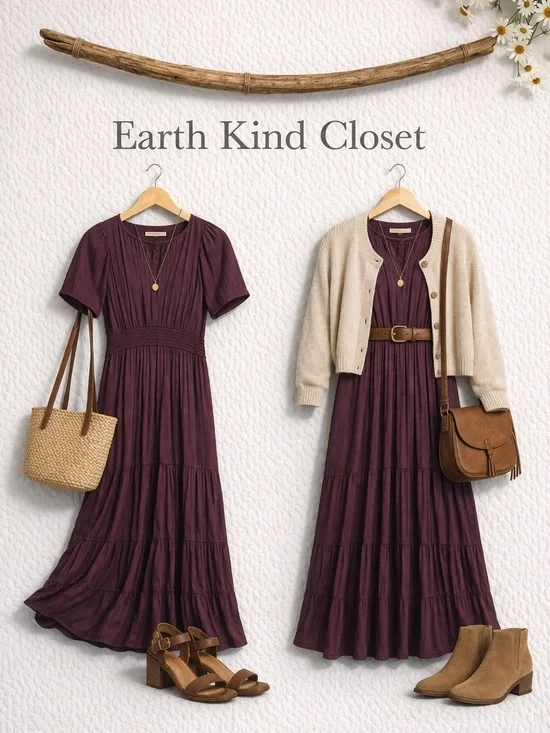 Anthropologie Deep Plum Maxi Dress with Smocked Waist - Picture 7 of 7
